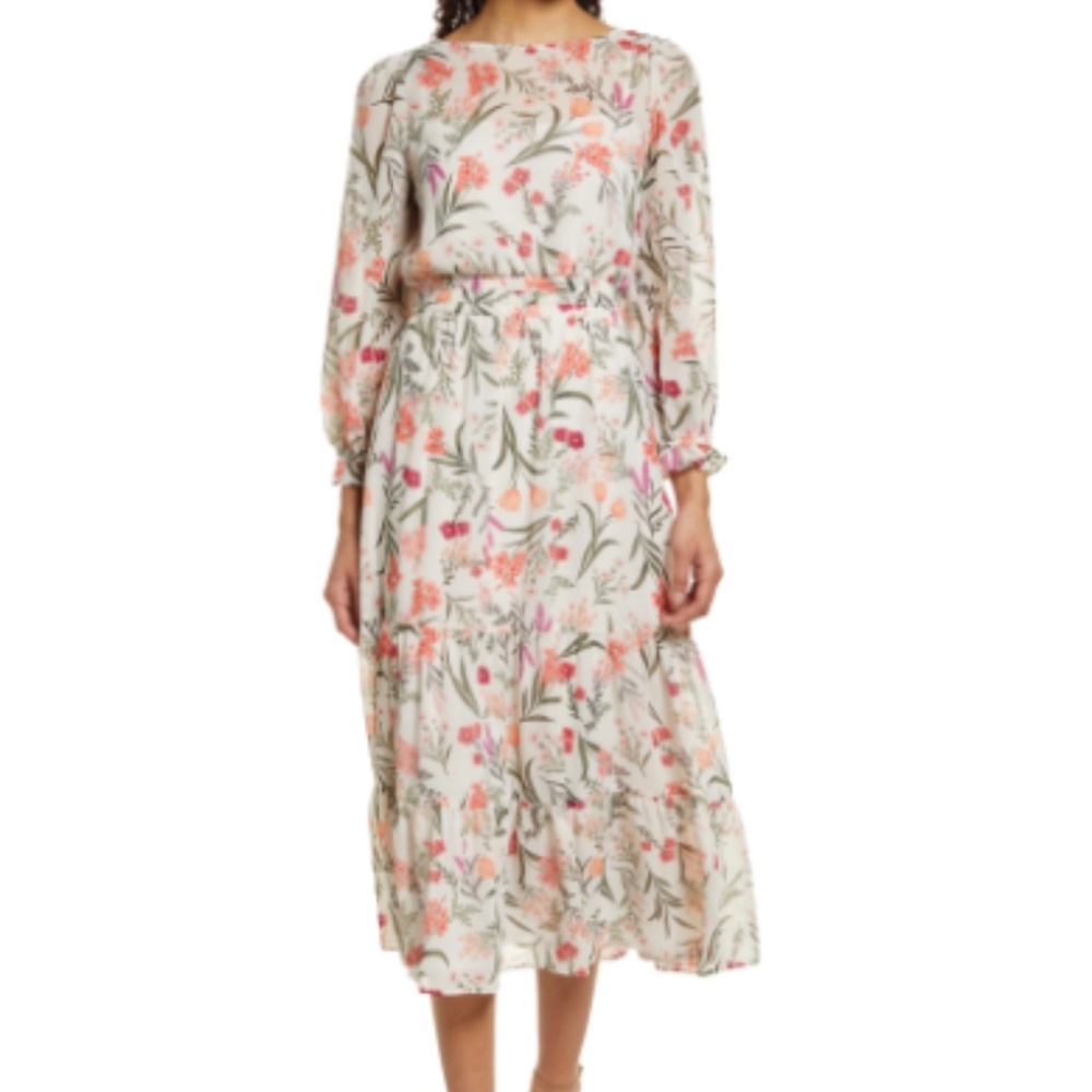 Eliza J Floral Long Sleeve Midi Dress